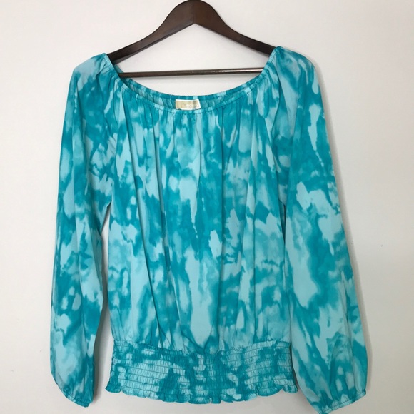 MICHAEL Michael Kors Tops - Michael Kors Peasant Blue Teal Elastic Blouse L